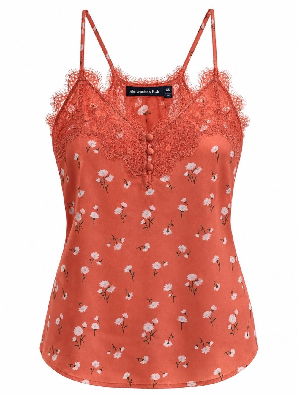 Y2K Abercrombie & Fitch Rose Dust Floral Lace-Trim Cami Coral XS Polyester